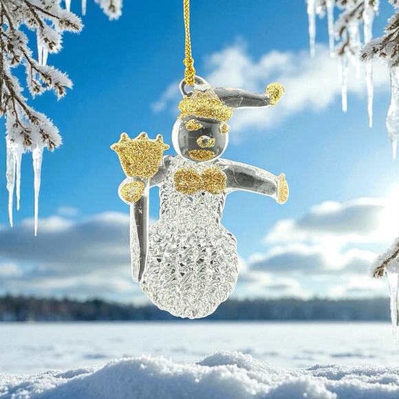 Vintage Hand Spun Glass Snowman w/ Gold Accents Ornament 3" Original Box 1990s - Picture 1 of 8